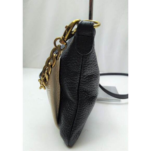 Fossil Colorblock Ivory Black Pebbled Leather Chain Strap Zipper Crossbody Bag - Picture 3 of 9